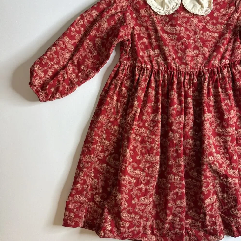 Vintage Traditions Pamela Kline Girls Dress Size 3T Red Floral Cottagecore